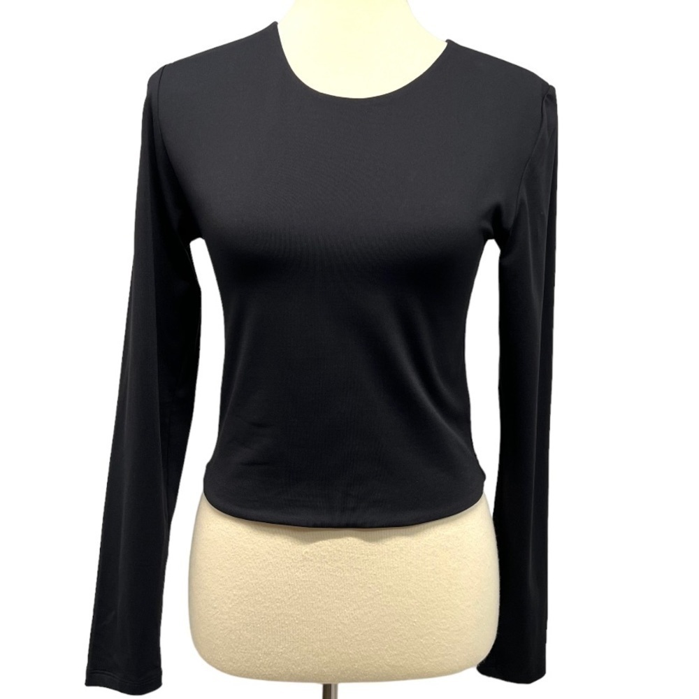 Babaton Aritzia Black Stretch Knit Long Sleeve Crop Top Women’s Large - Picture 14 of 14